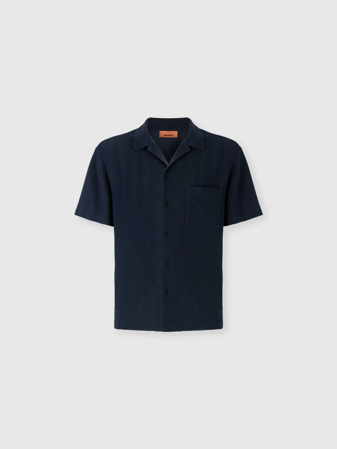 Tone-on-tone chevron cotton and viscose bowling shirt - 1