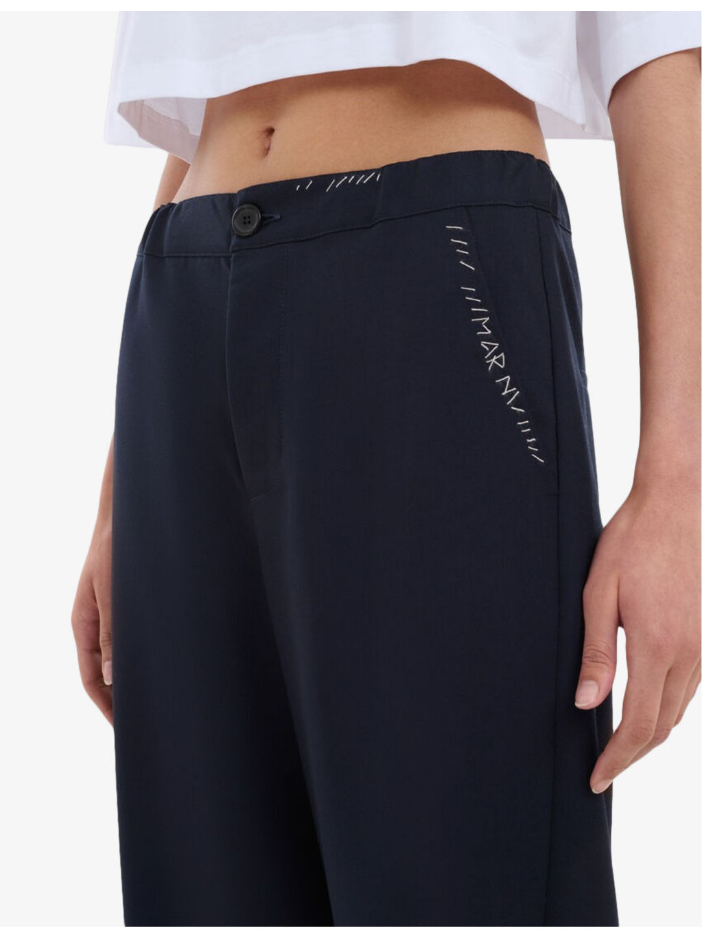 Logo-embroidered straight-leg high-rise wool trousers - 5