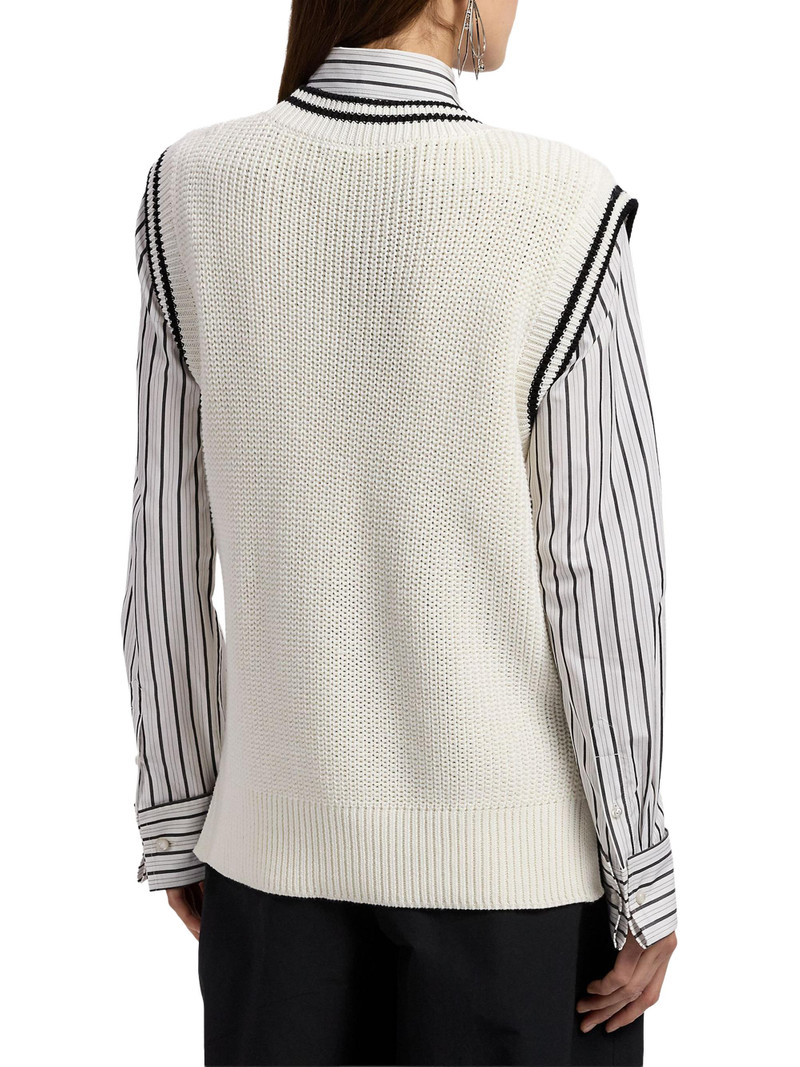 Women's Cotton-Silk Oversized Sweater Vest - Lux Cream Black 5