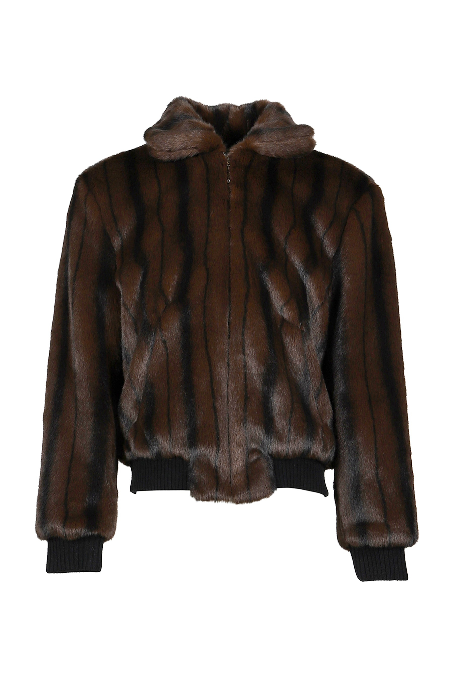 FAUX-MINK HARRINGTON JACKET / BLK BRW - 10
