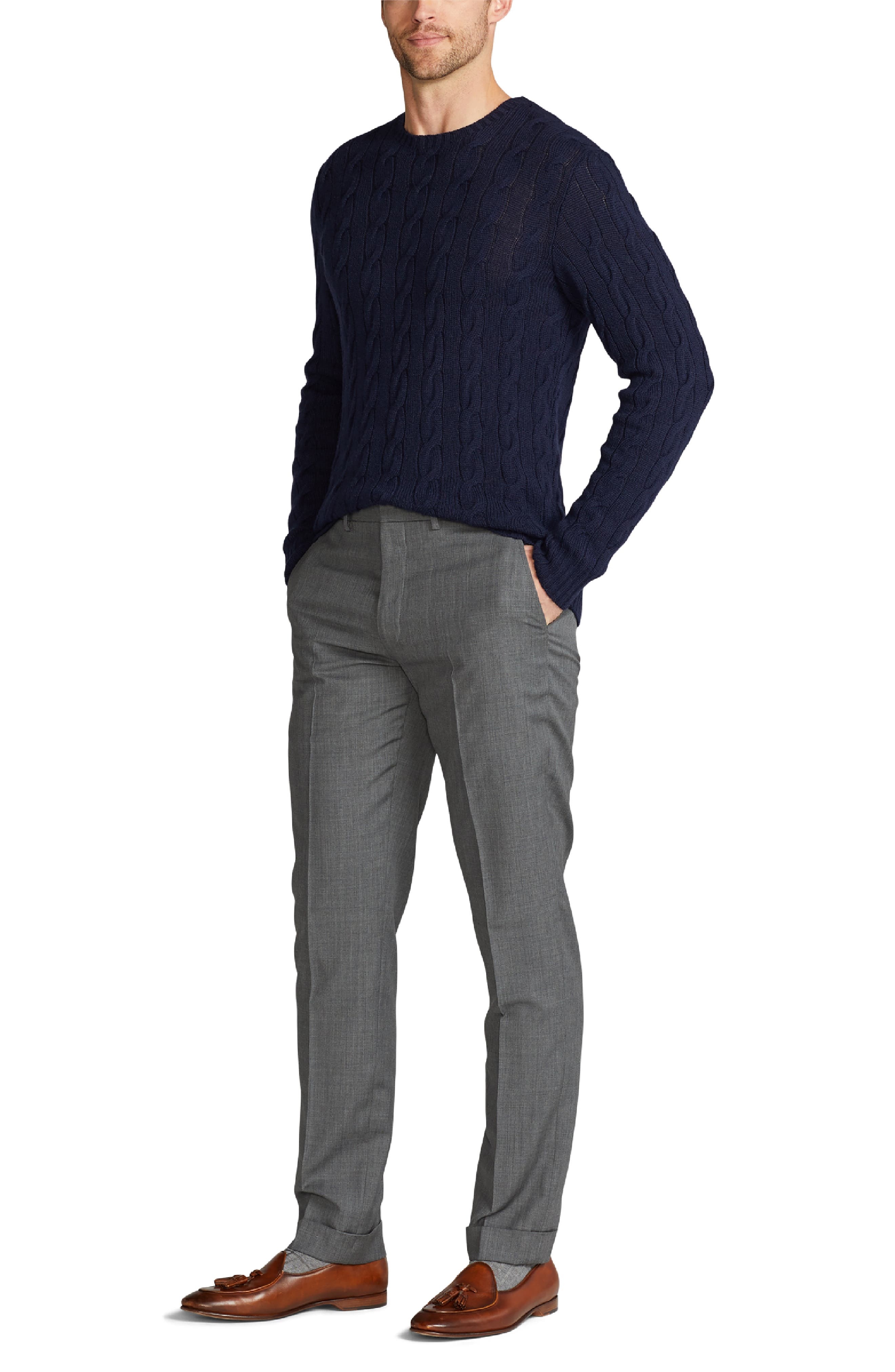 Cable Stitch Cashmere Crewneck Sweater - 6