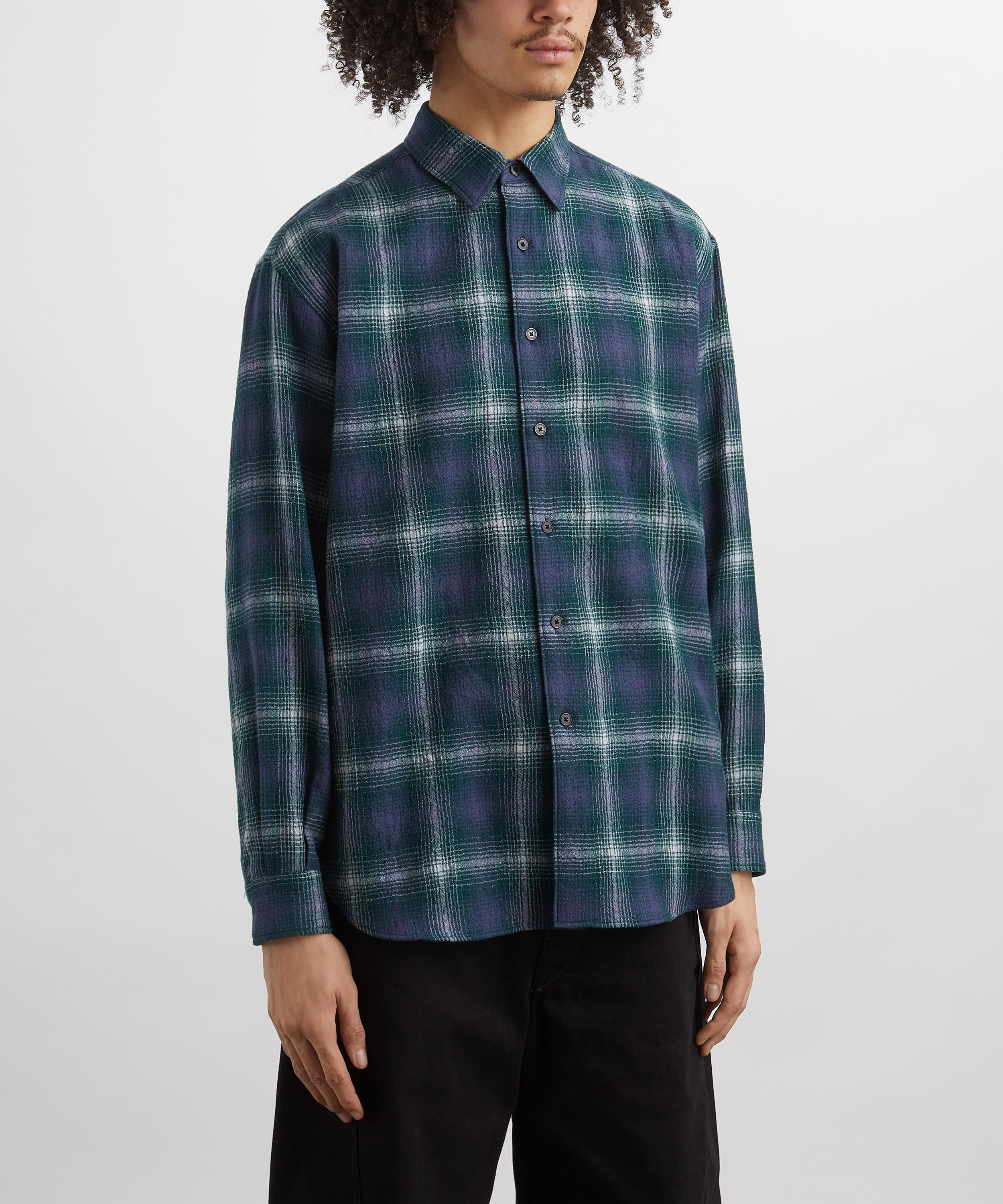 AURALEE Airy Wool Check Shirt - A25AS01WNFORESTGREENNAVY | REVERSIBLE