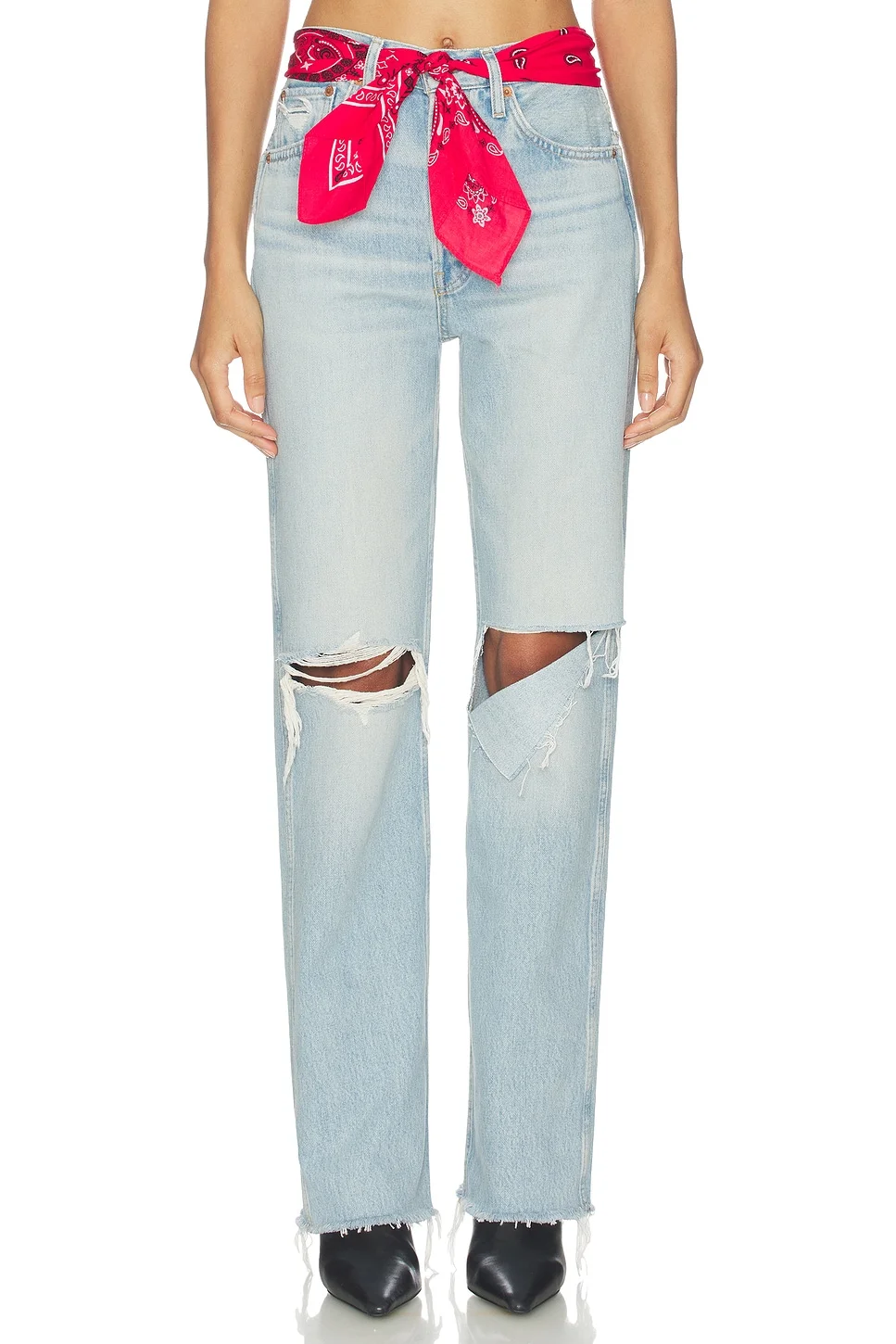 90s High Rise Loose With Bandana Wide Leg Jeans - 1