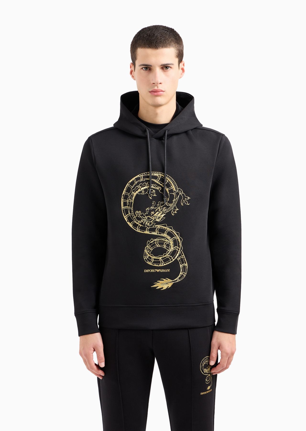 Double-jersey hooded sweatshirt with dragon embroidery - 2