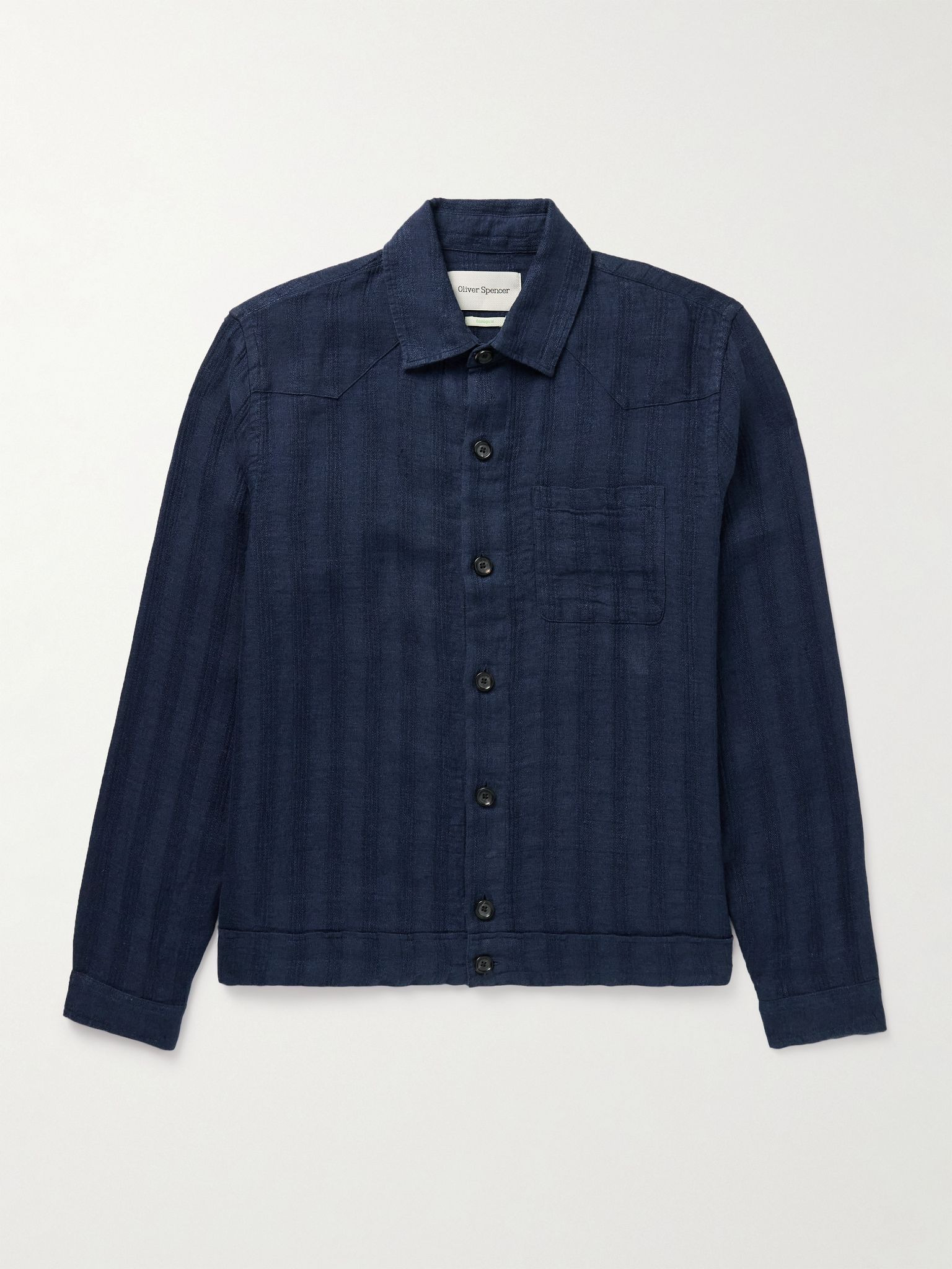 Witley Striped Linen Overshirt Navy - 1