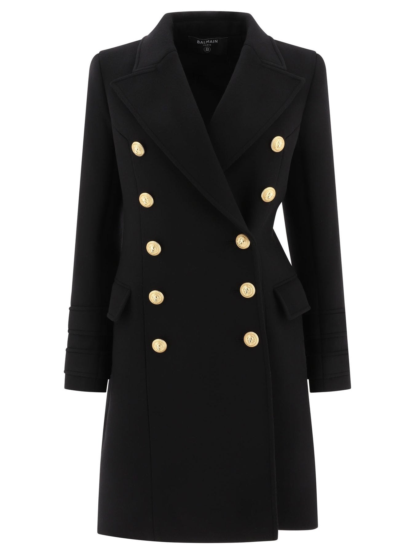 Double-Breasted Coat With Gold Buttons Coats Black - 1