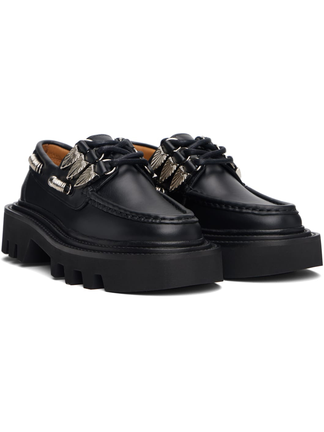 Black Lace Up Hoop Detail Boat Shoes - 4