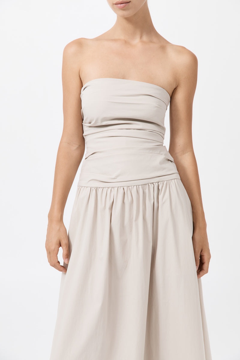 Gathered Strapless Tie Back Dress - Creme - 3