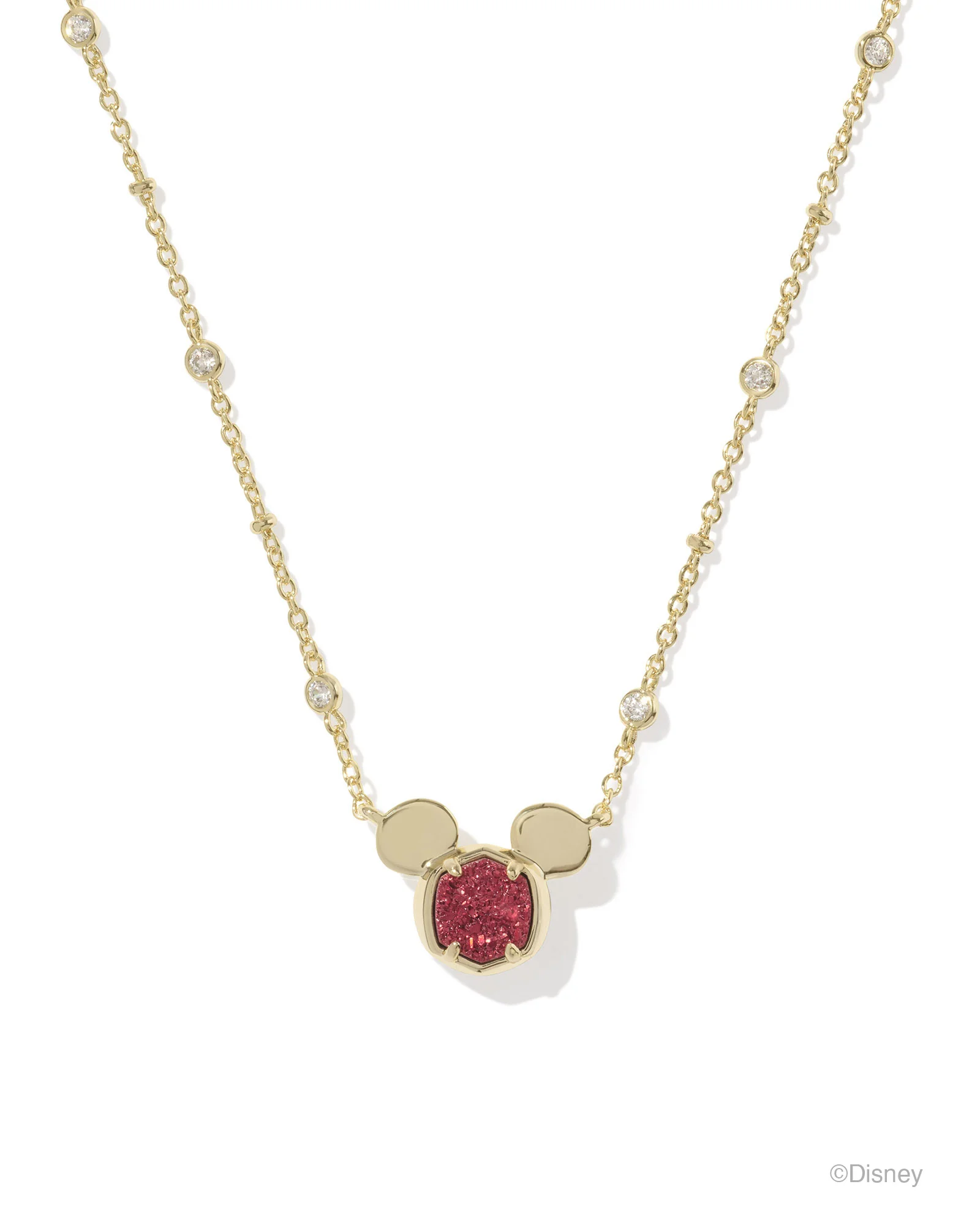 Disney | Kendra Scott Gold Mickey Mouse Short Pendant Necklace in Bright Red Drusy - 1