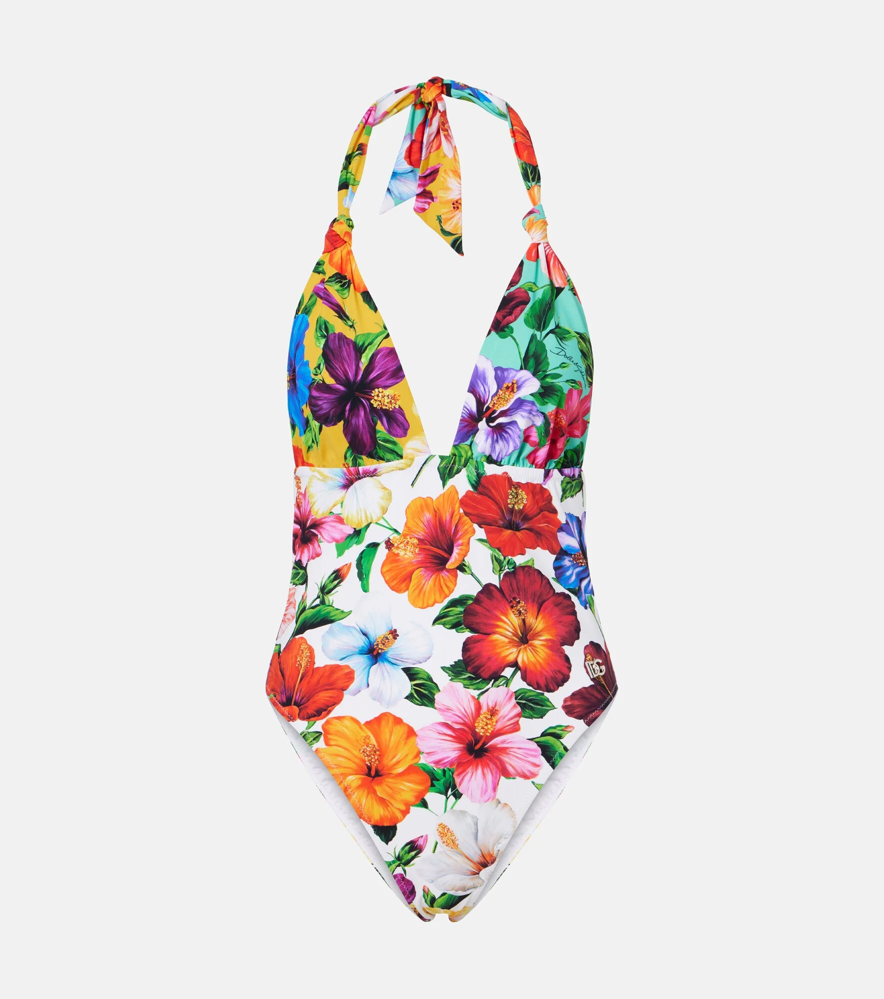 Floral halterneck swimsuit - 1