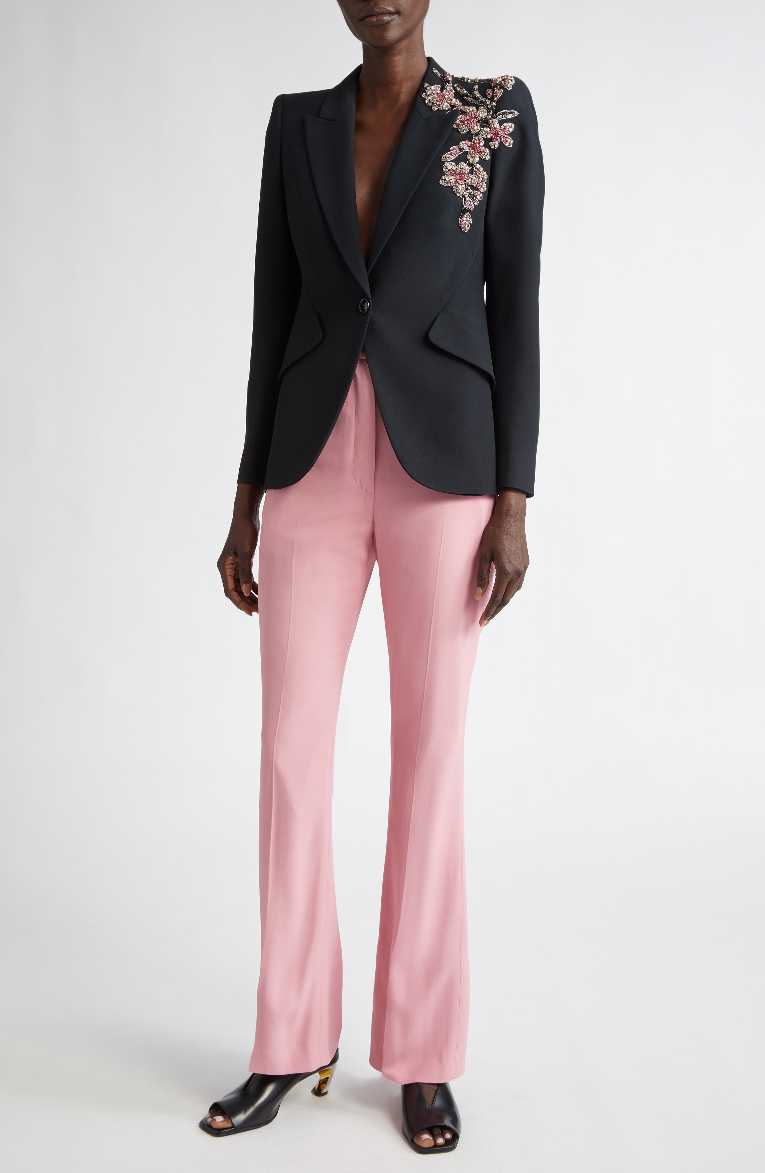 High Waist Leaf Crepe Narrow Bootcut Trousers - 2