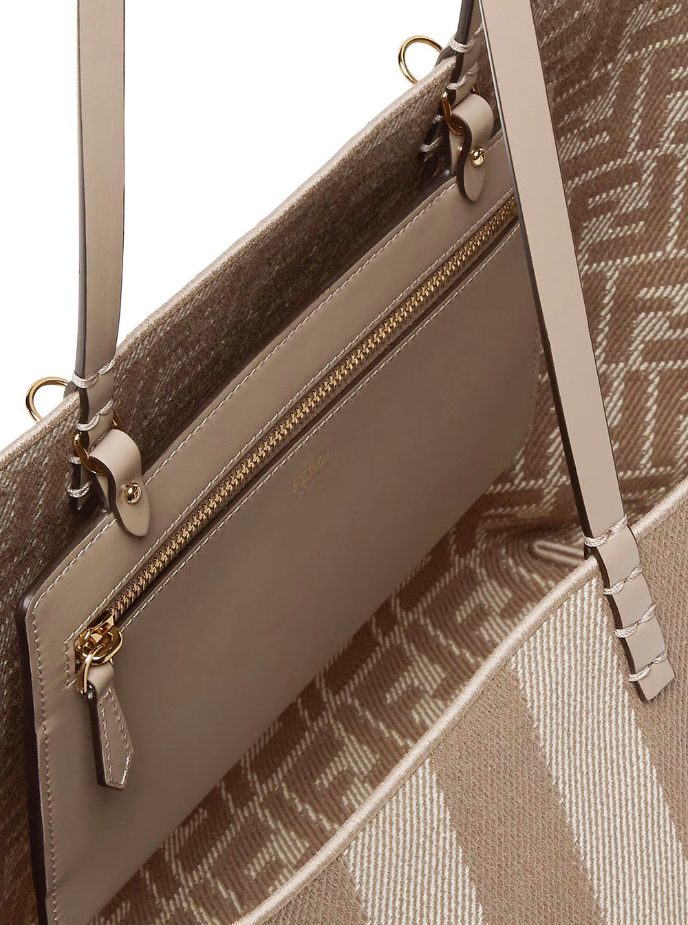 Fendi Women 'Roll' Beige Reversible Tote Bag With Two Top Handles And All-Over Striped Motif In Cott - 5