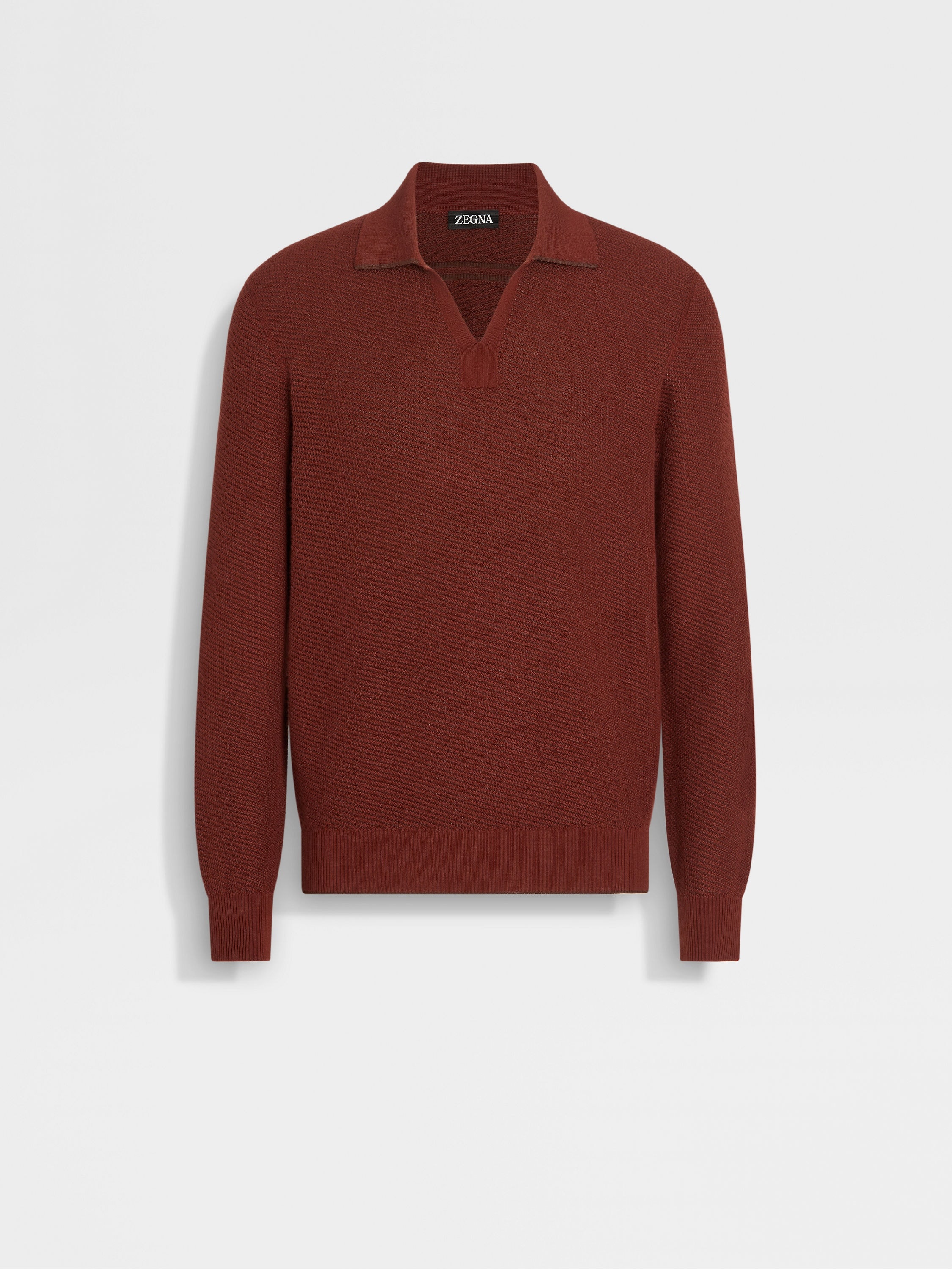 BRICK RED SILK AND CASHMERE POLO SHIRT - 1