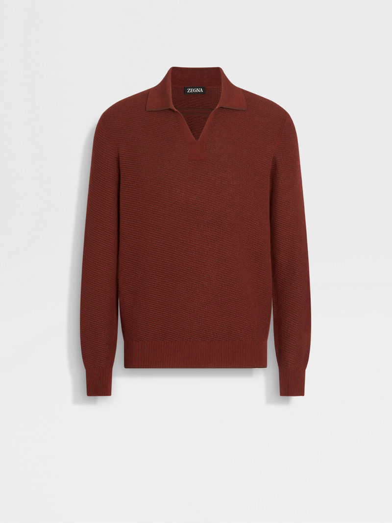 BRICK RED SILK AND CASHMERE POLO SHIRT 1
