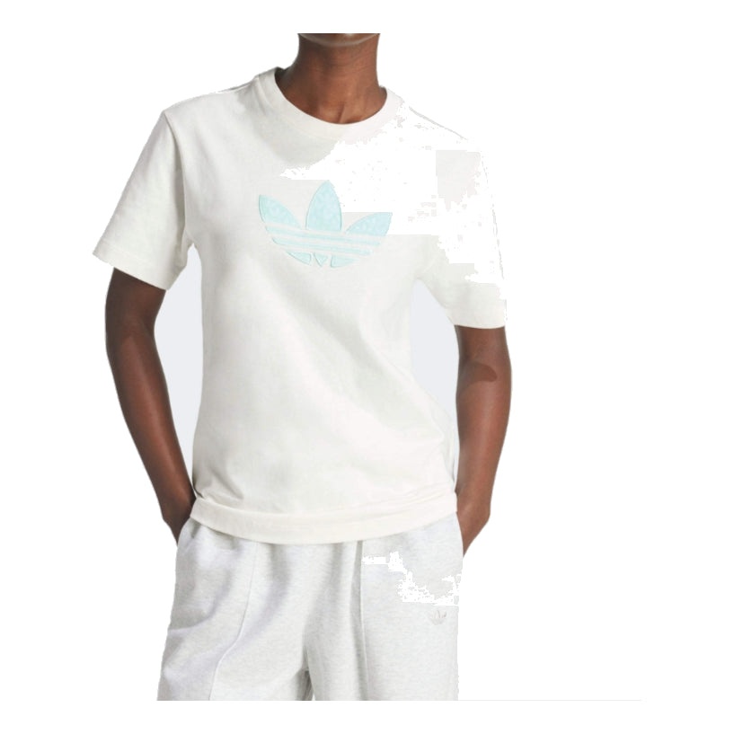 (WMNS) adidas Monogram Trefoil T-Shirt 'White Blue' IS3867 - 2