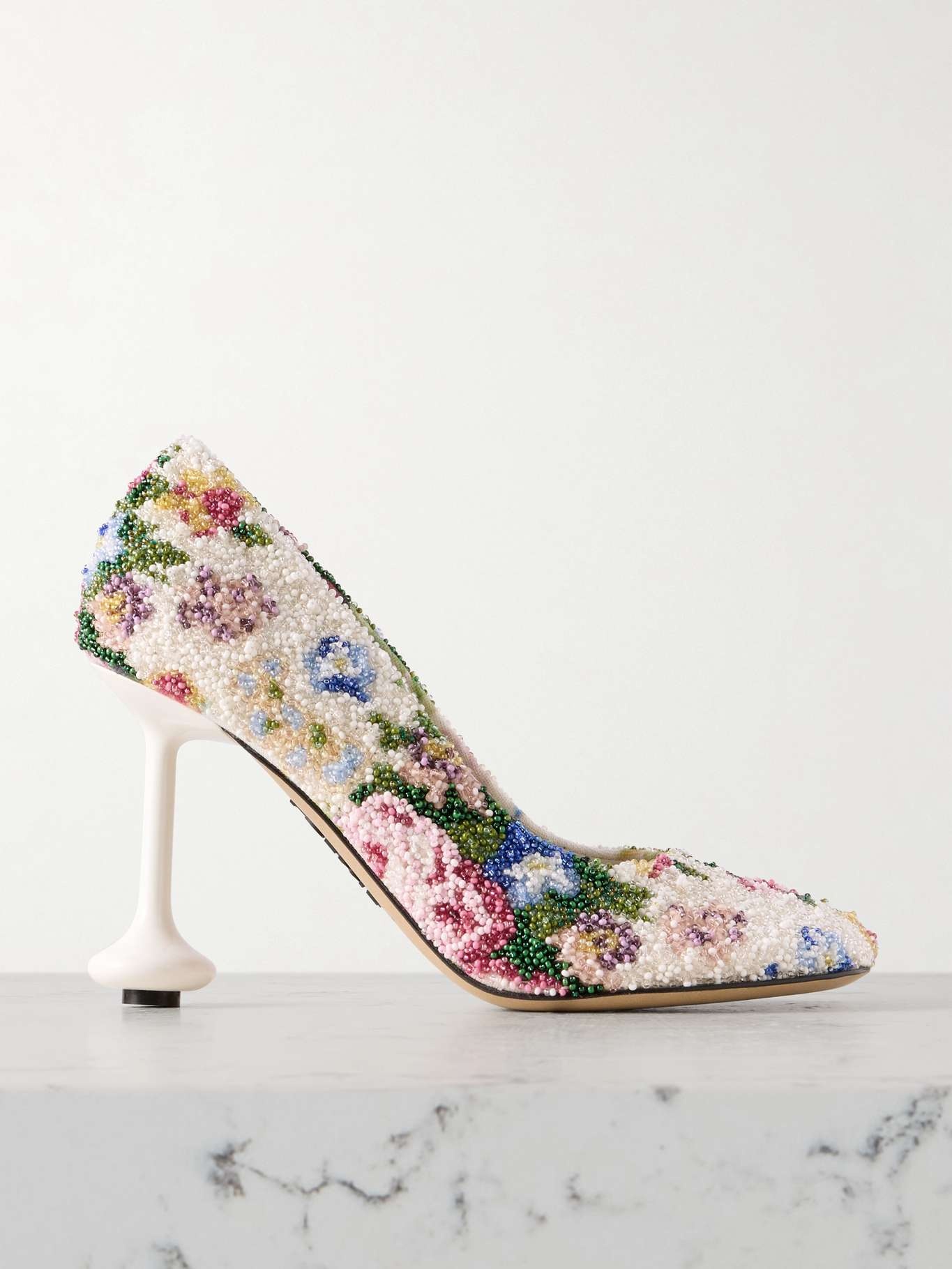 Toy bead-embellished printed canvas pumps - 1