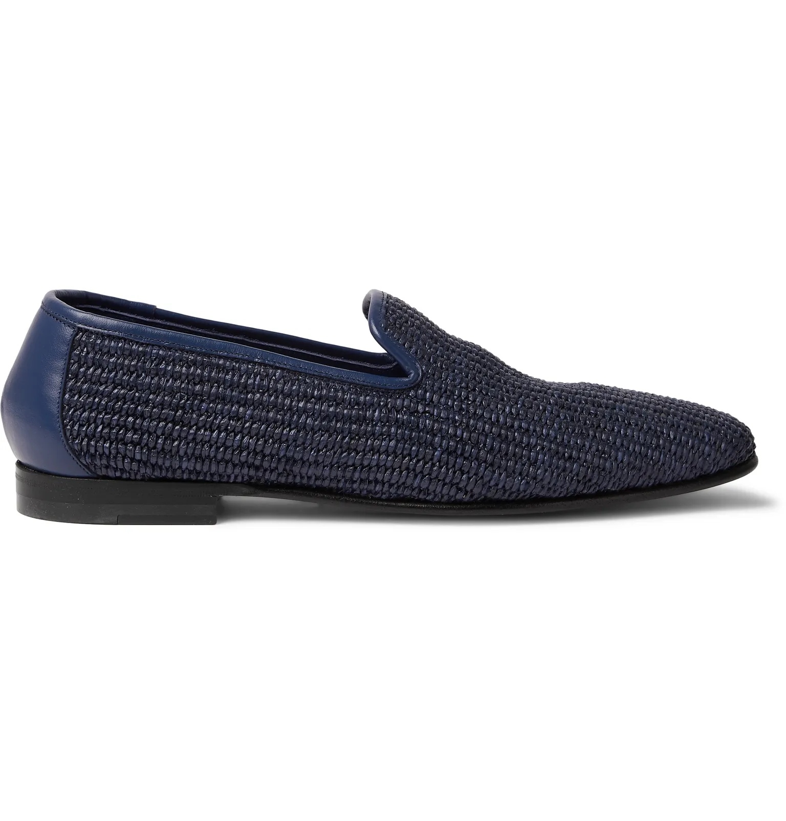 Mario Leather-Trimmed Raffia Loafers - 13