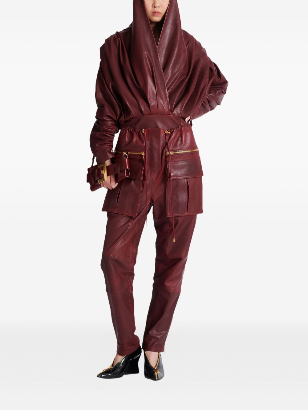 lambskin leather cargo straight trousers - 2