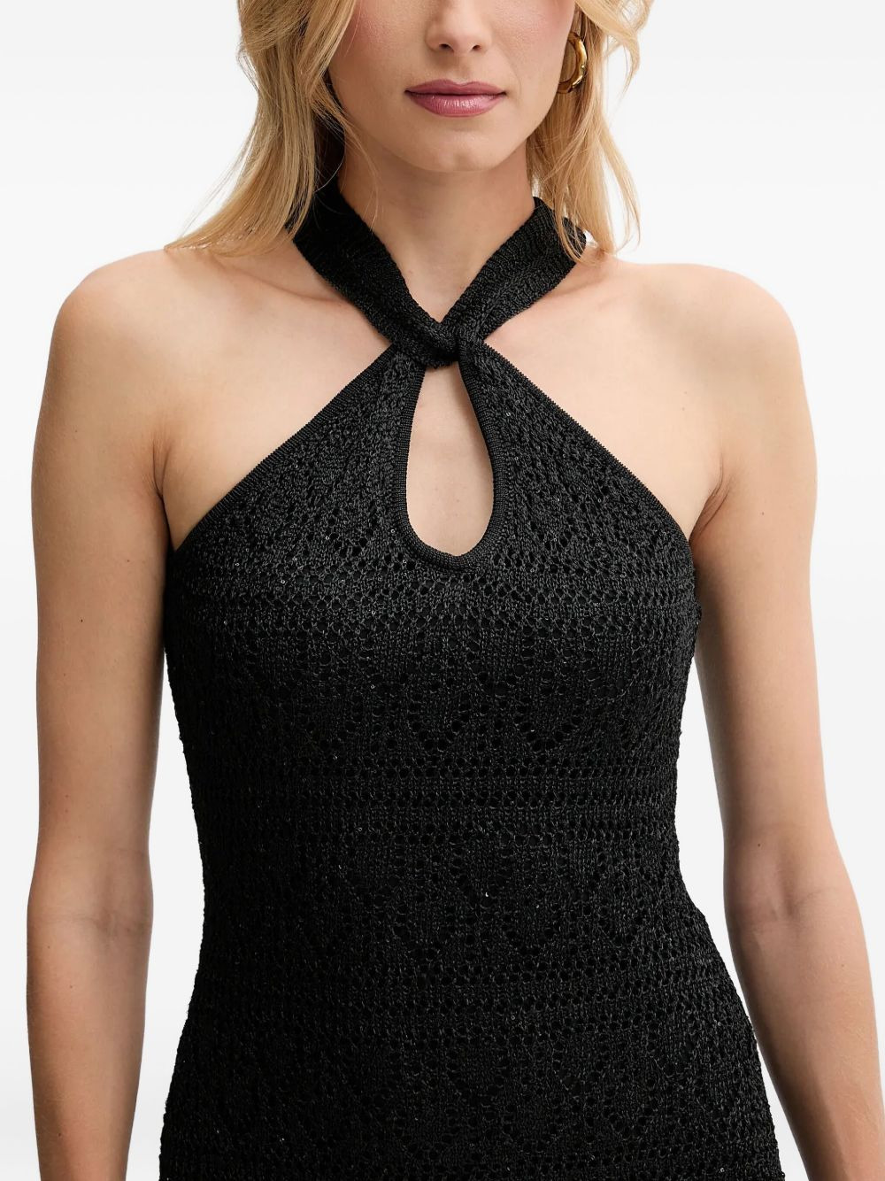 halter-neck open-knit maxi dress - 5