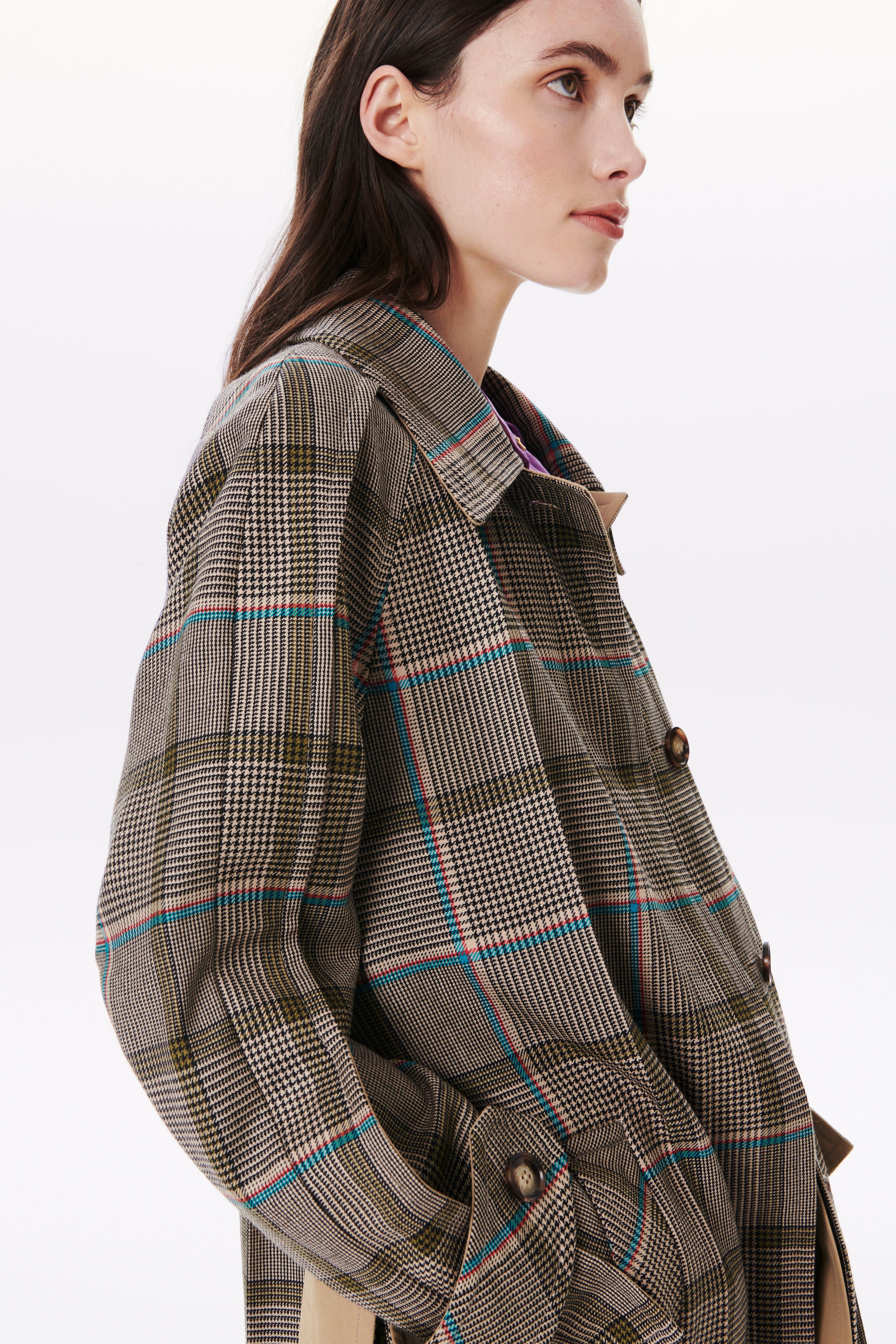 Patch Pocket Belted Coat in Turquoise-Olive - 4
