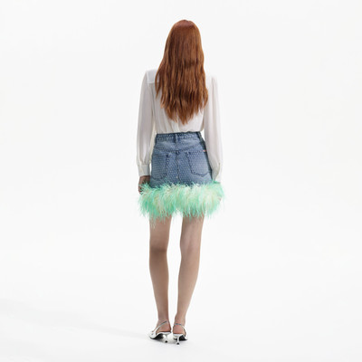 self-portrait Blue Rhinestone Feather Denim Skirt outlook