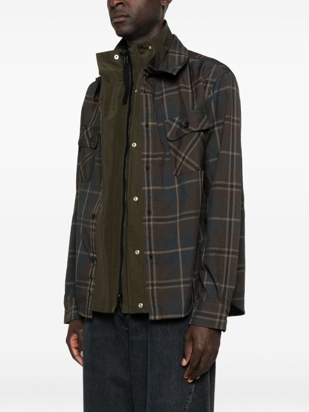check-print layered shirt - 3