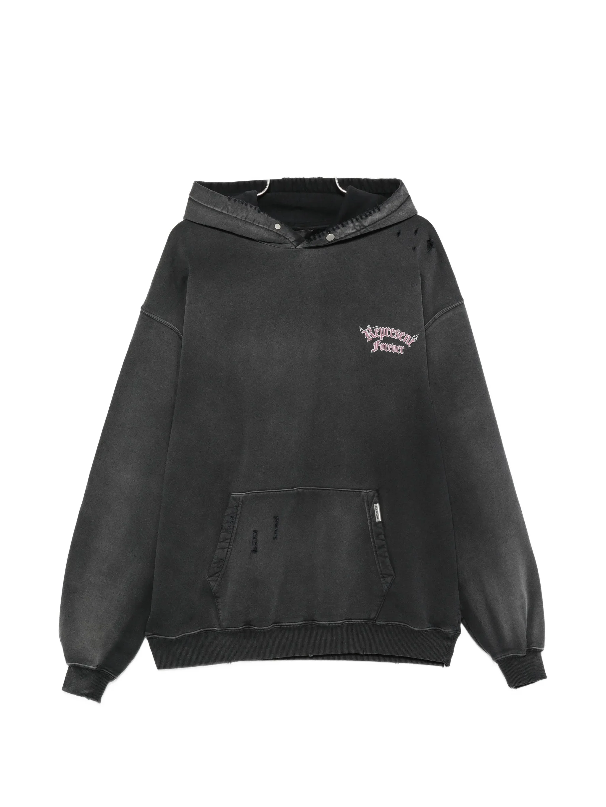 Represent Duality Distressed Graphic-print Cotton Hoodie - 1