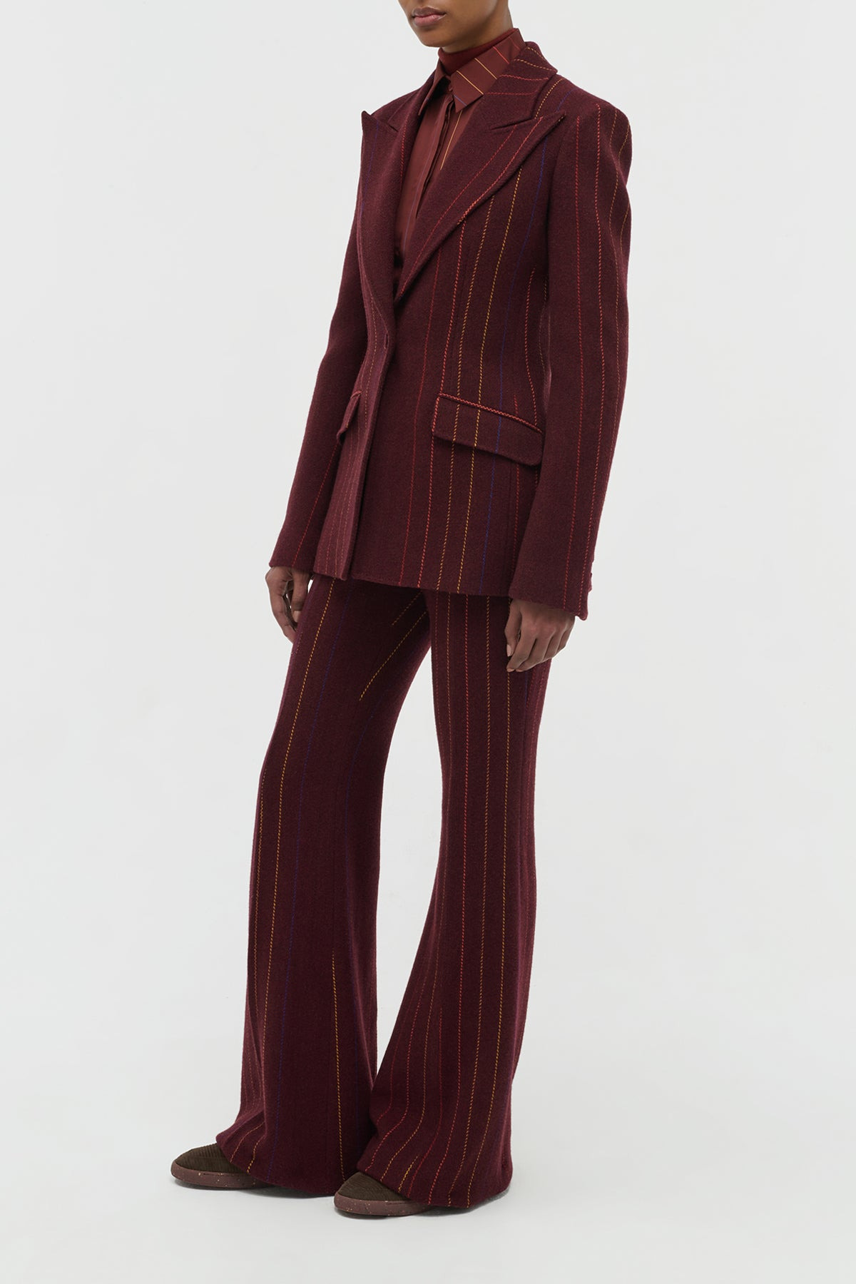 Leiva Blazer in Burnt Sienna Multi Pinstripe Wool Cashmere - 3