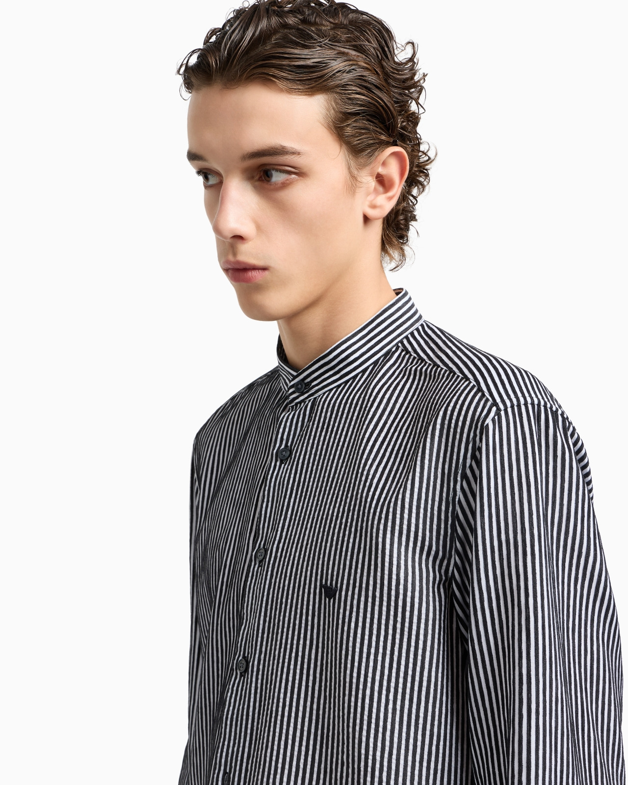 CHENILLE SHIRT WITH A GURU COLLAR WITH A STRIPED MOTIF - 5