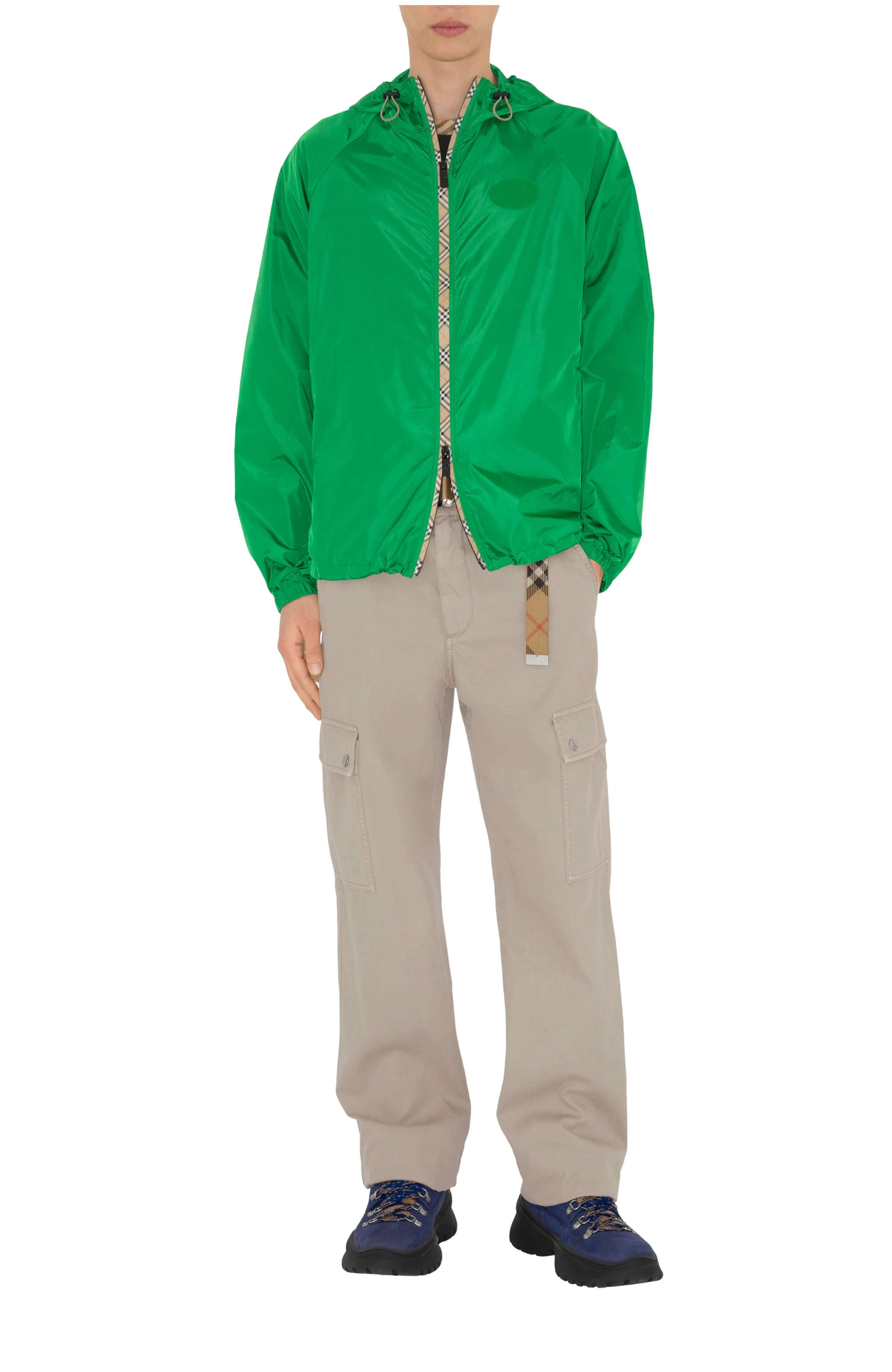 burberry Checker-tape Nylon Hooded Jacket in Caterpillar Green at Nordstrom - 1