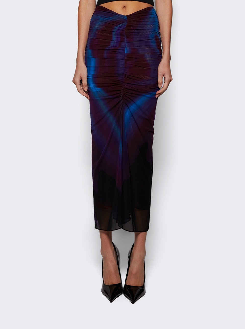 Floral Print Mesh Skirt Blue And Red - 3