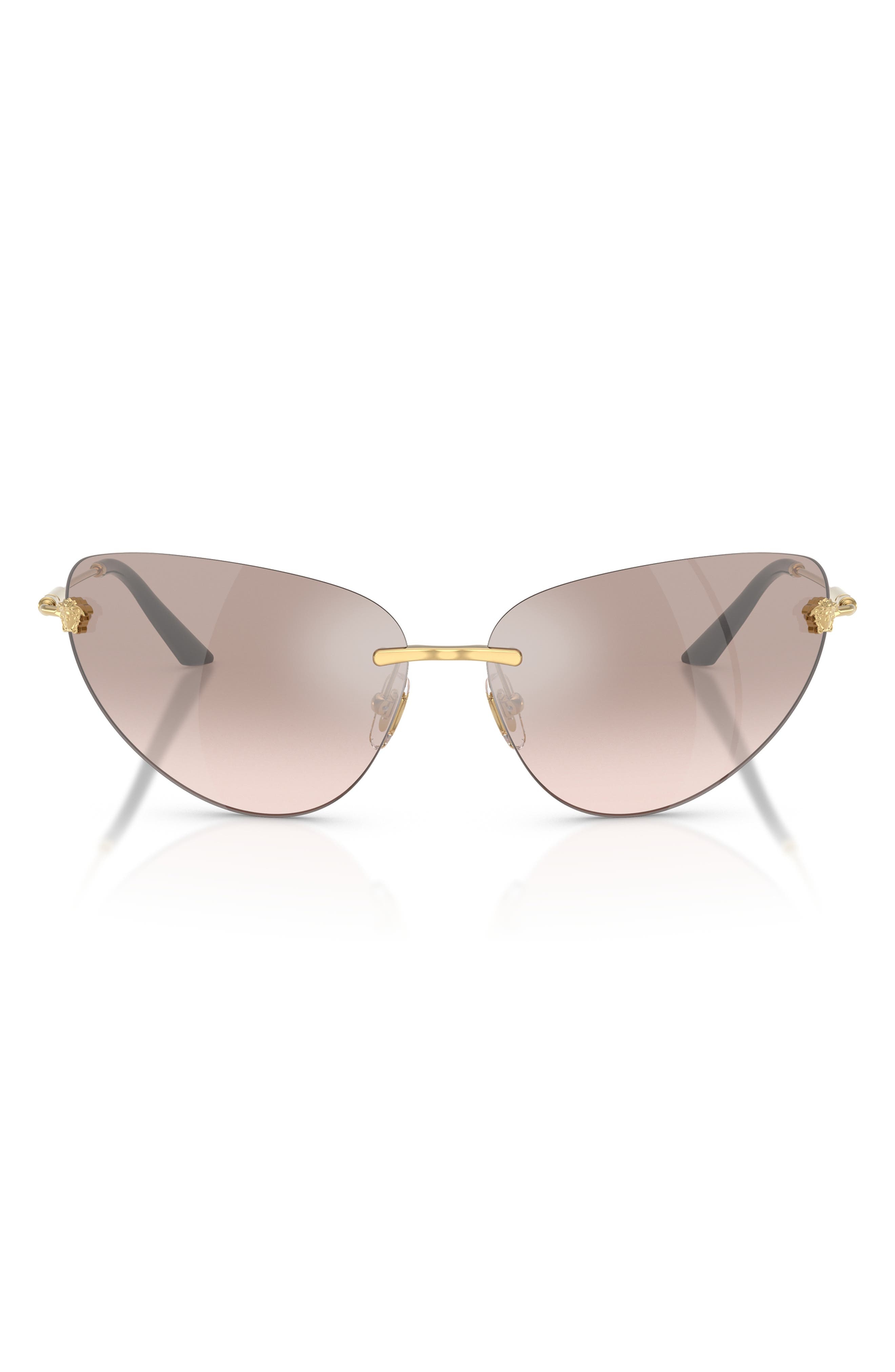 Versace 64mm Oversize Rimless Gradient Cat Eye Sunglasses in Gold/Light Brown Mirror at Nordstrom - 1