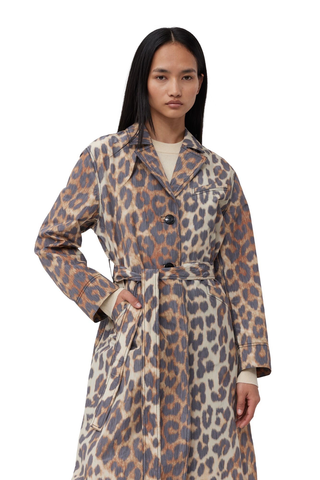 LEOPARD CRISPY SHELL BELT COAT - 6