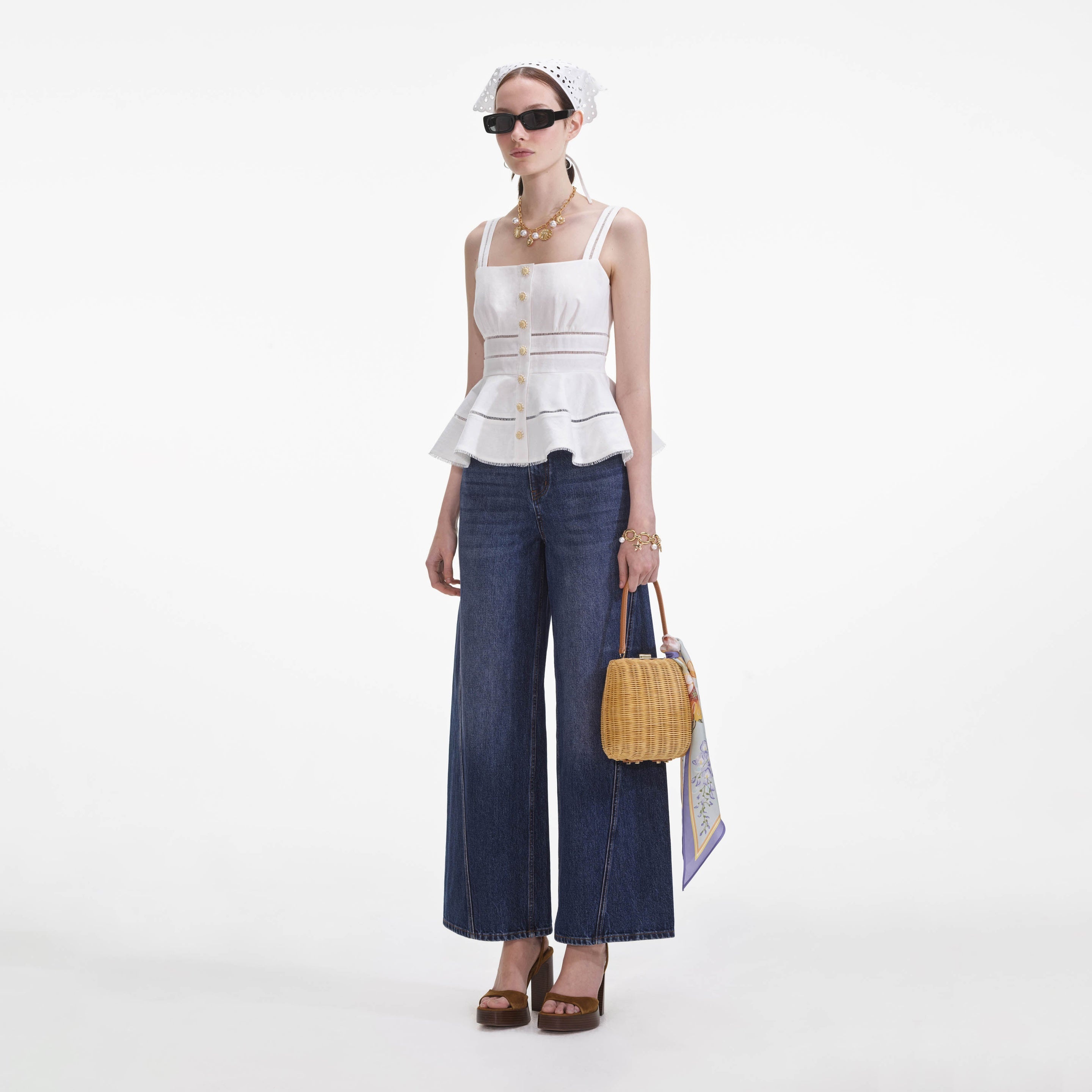 Cream Linen Peplum Top - 2