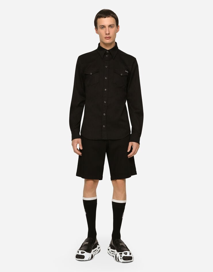 Coated black stretch denim shirt - 4