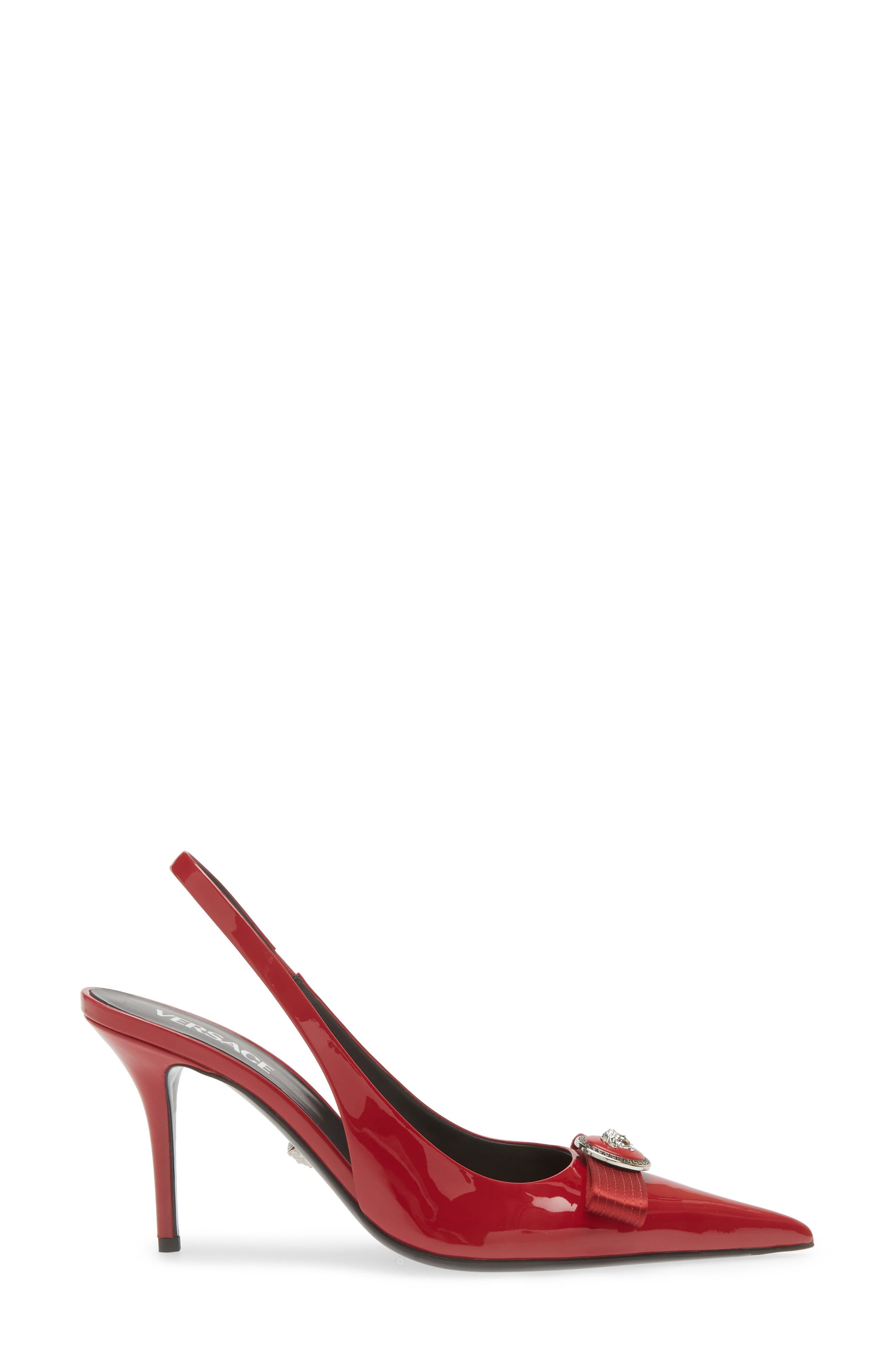 Versace Medusa Bow Pointed Toe Slingback Pump in Lipstick Red-Palladium at Nordstrom - 3
