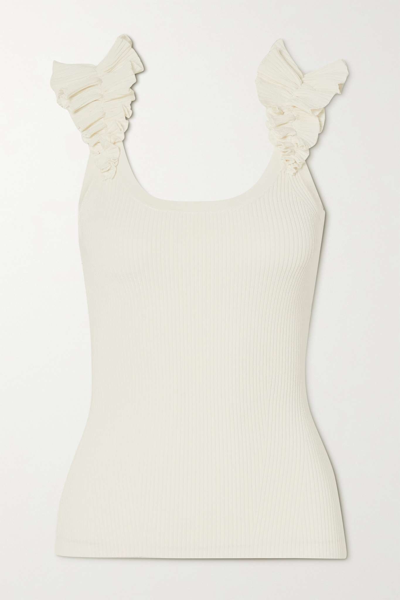 Dancer ruffled ribbed stretch-jersey tank - 1