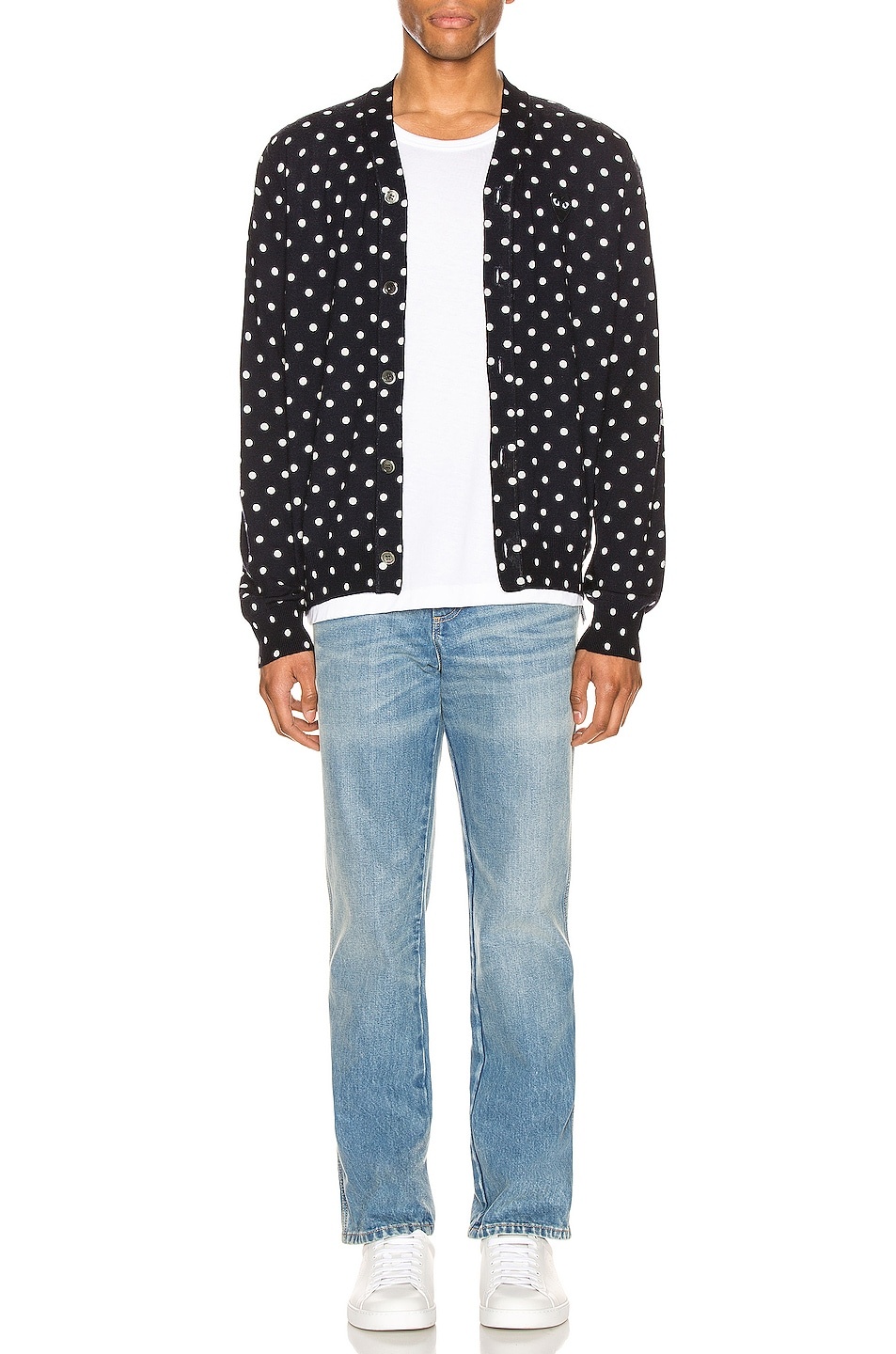 Dot Print Wool Cardigan with Black Emblem - 5