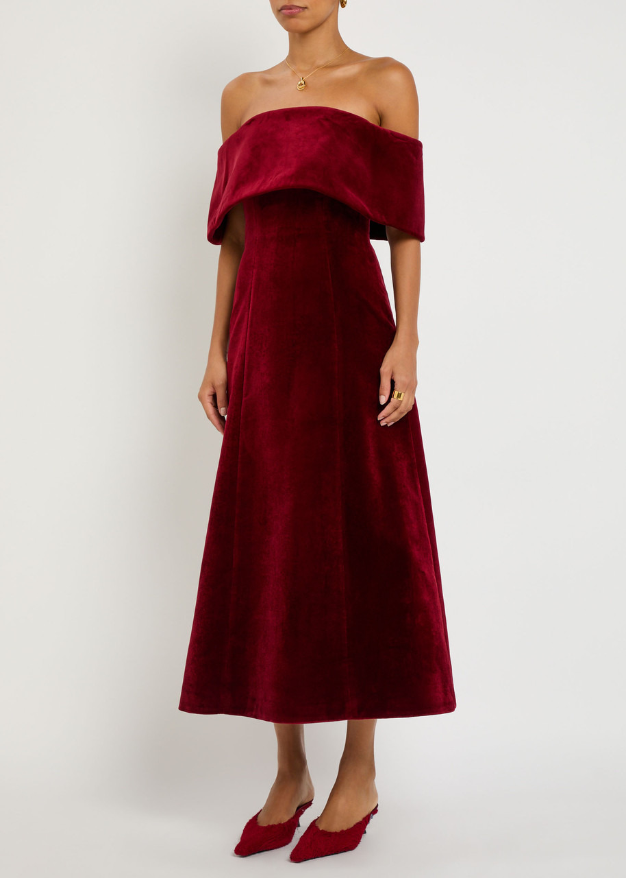 Emilia Wickstead Carita Off-the-shoulder Velvet Midi Dress - 2