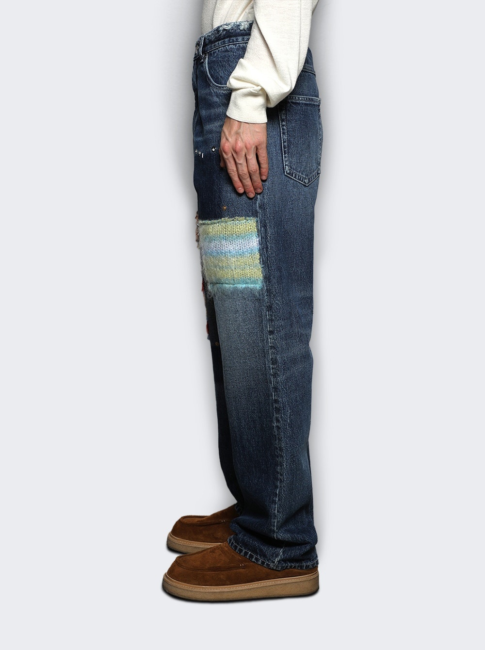 Denim Patch Straight Leg Jeans Blue - 3