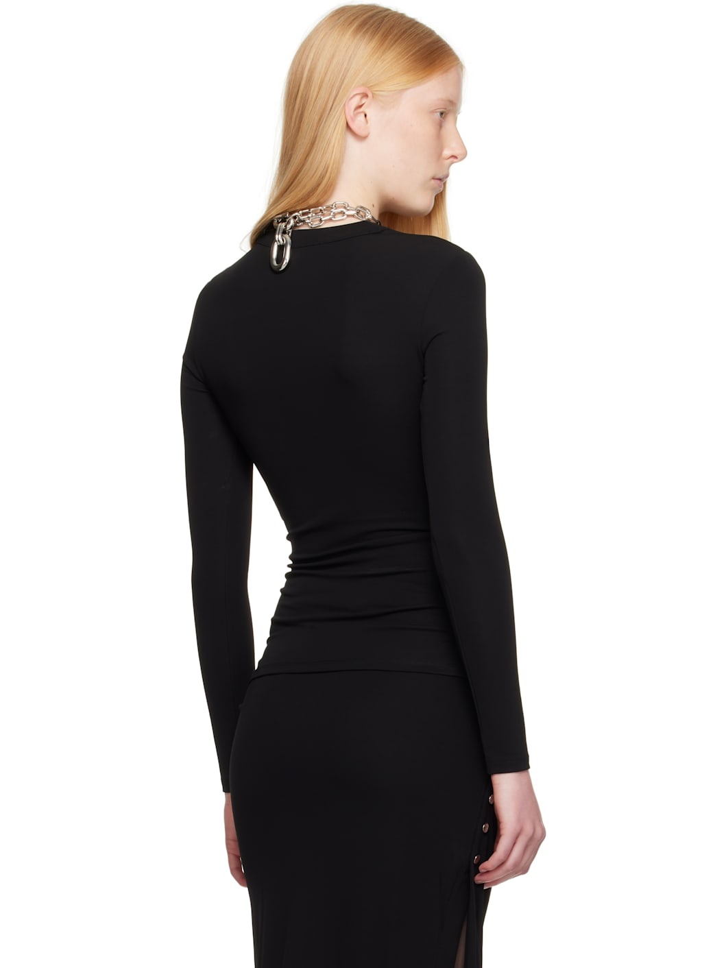 Black Drapé Pression Jersey Top - 3