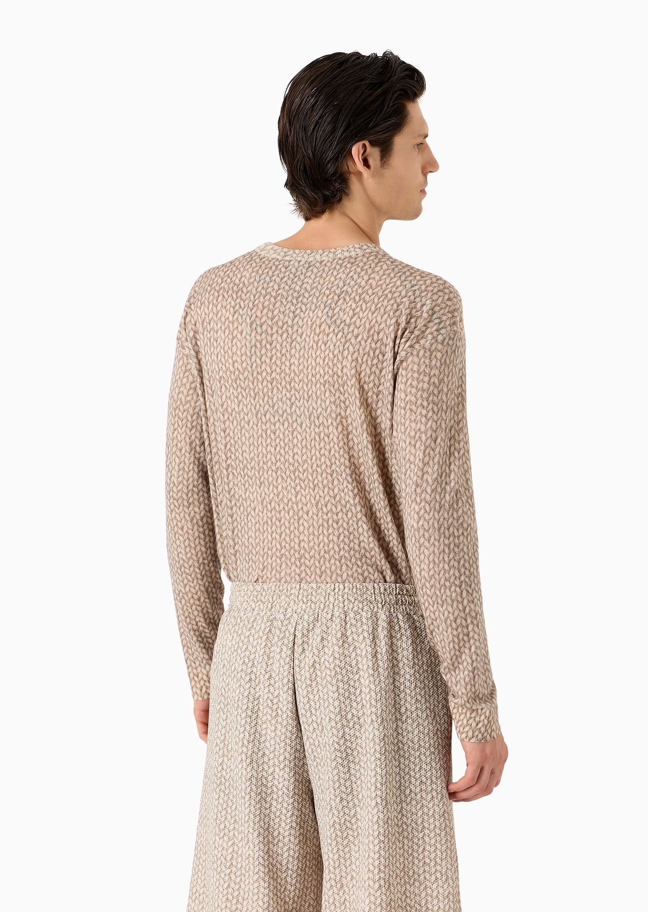 Crew-neck jumper in virgin wool with a braided print - 3