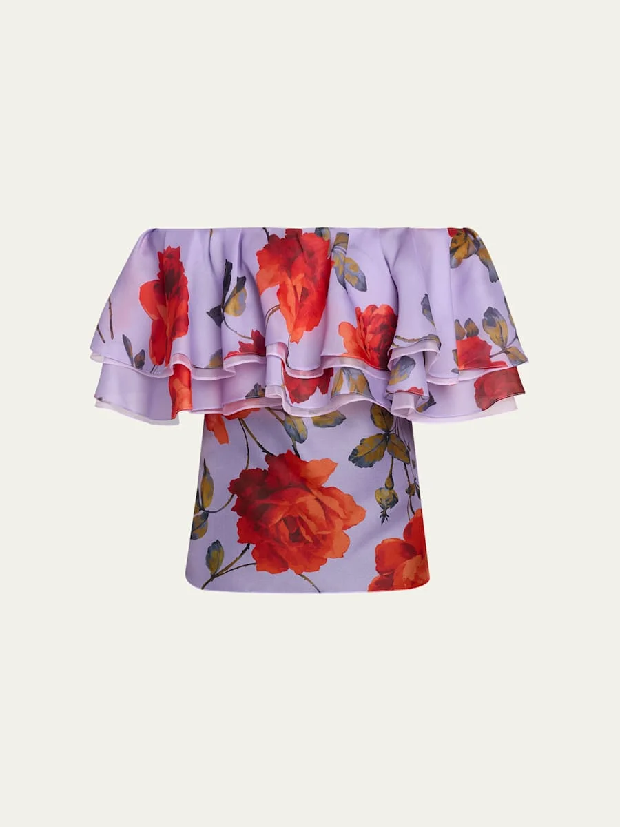 Rose Chiffon Off-The-Shoulder Ruffle Top - 1