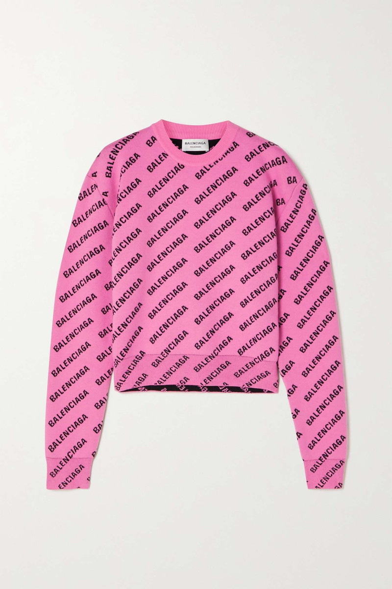 Cropped intarsia-knit sweater - 1