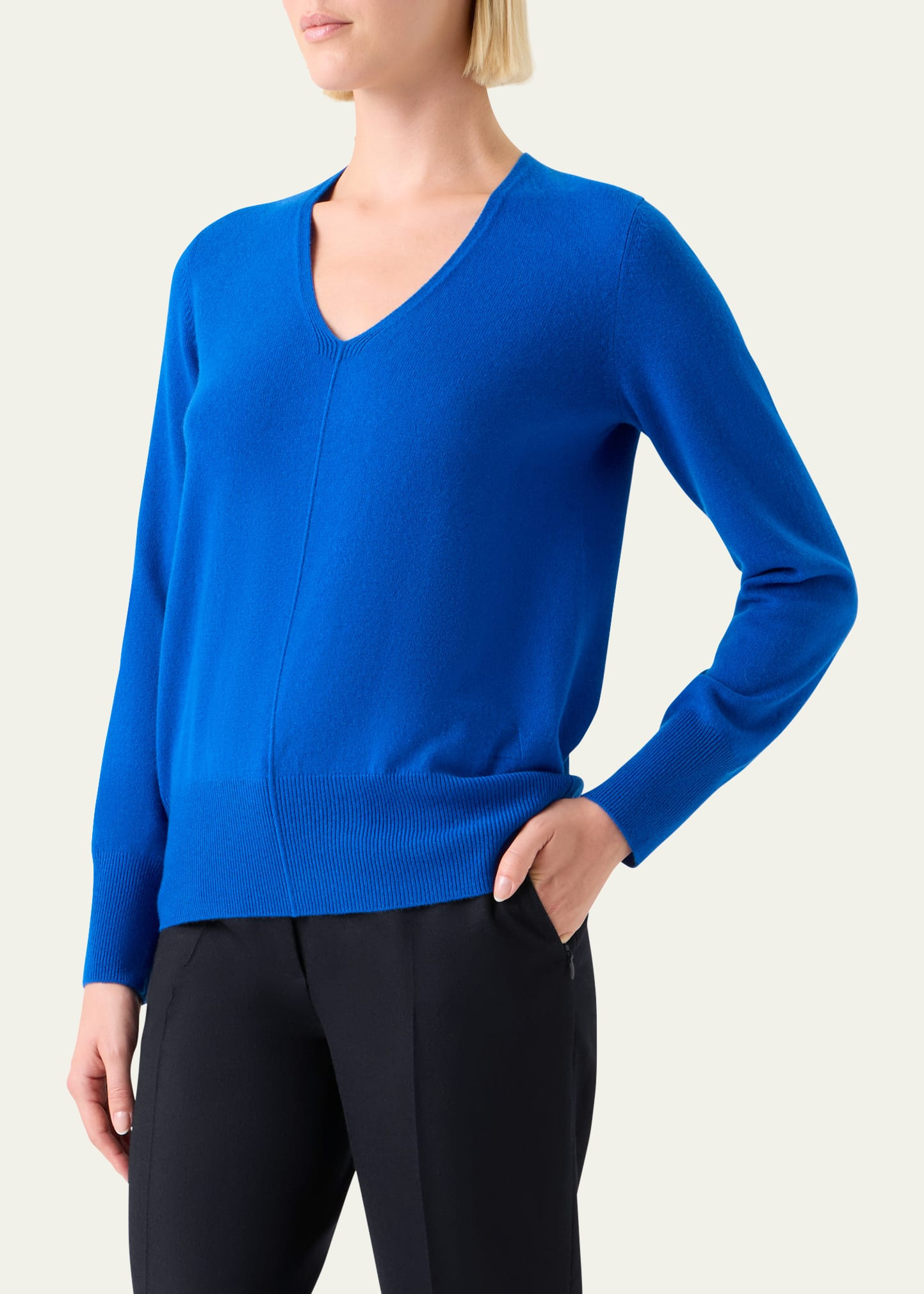 V-Neck Pure Cashmere Knit Sweater - 4