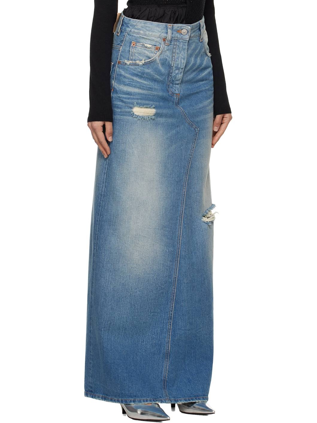 Blue Denim Twisted Maxi Skirt - 2