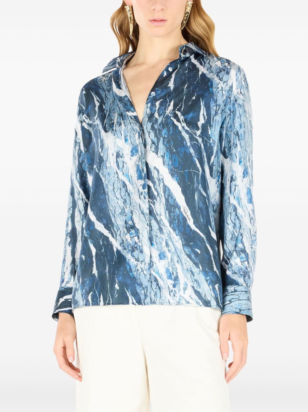 marble-print shirt - 3