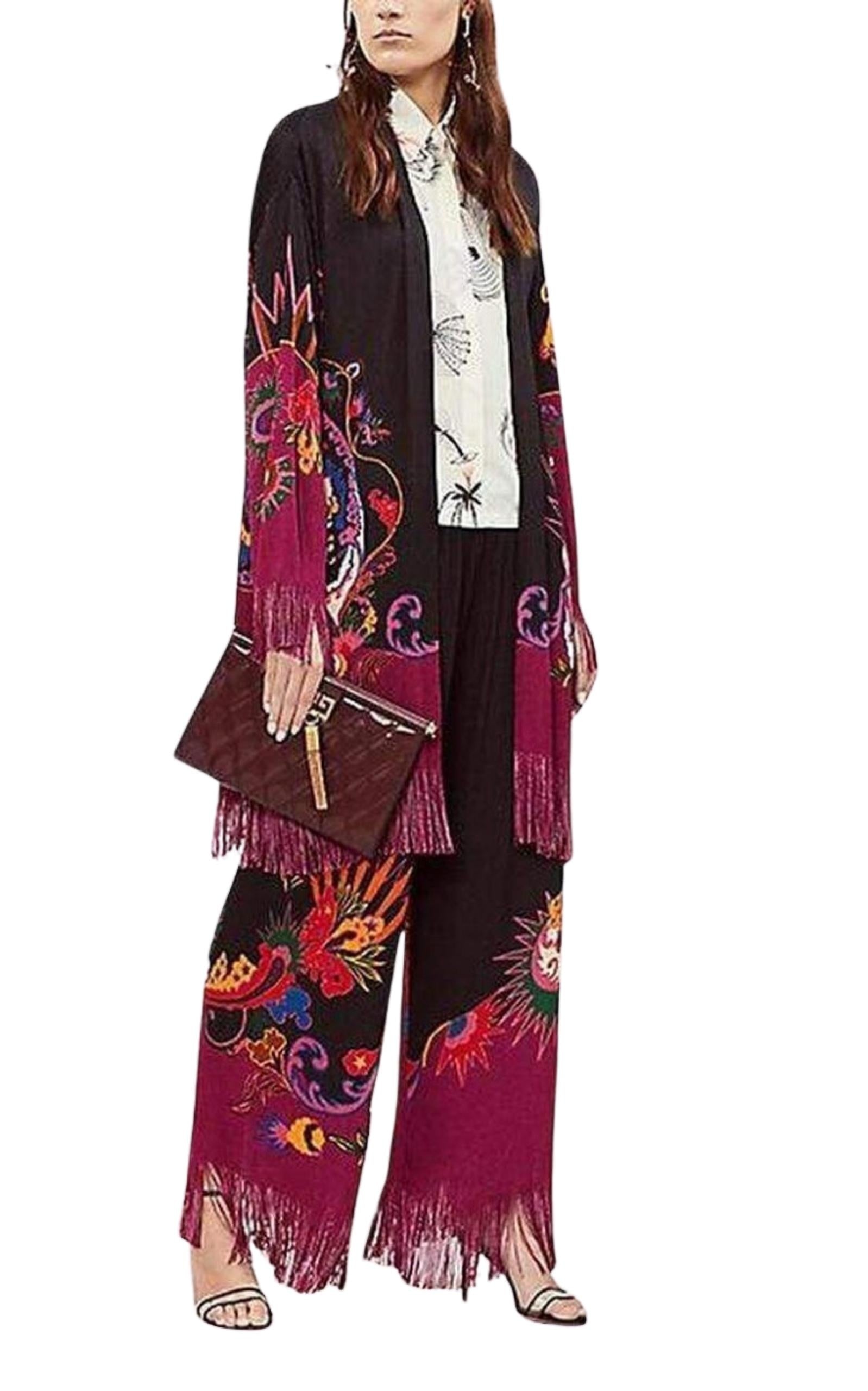 Fringe Jacquard Floral Cardigan Jacket - 2