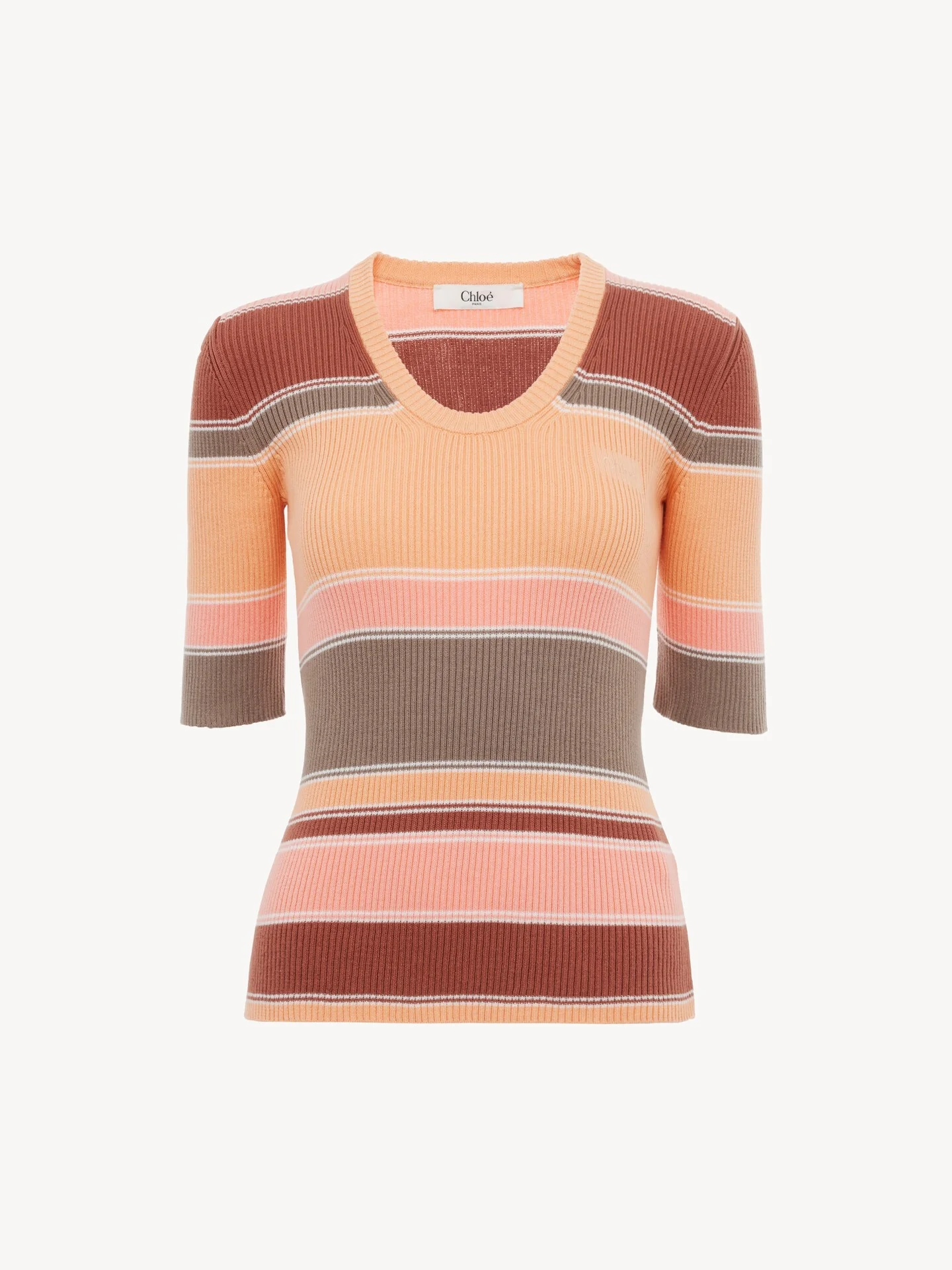 ELBOW-SLEEVE FITTED LOGO TOP IN COTTON KNIT - 1