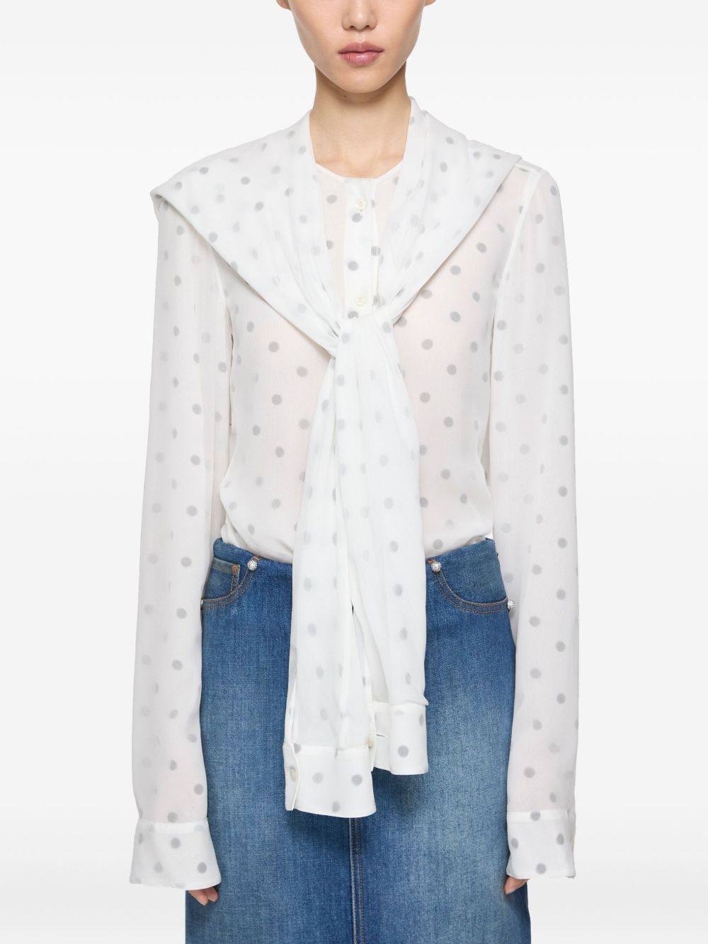 layered tie-neck blouse - 3